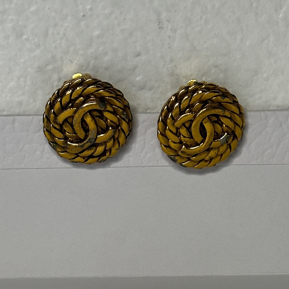 CHANEL Gold Braided CC Clip-On Earrings